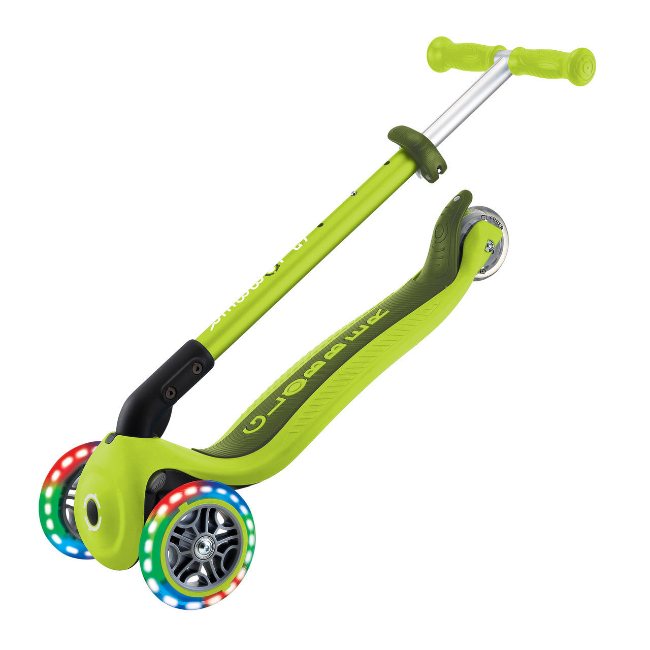 Globber PRIMO FOLDABLE LIGHTS: 3 Wheel Scooter - Lime Green