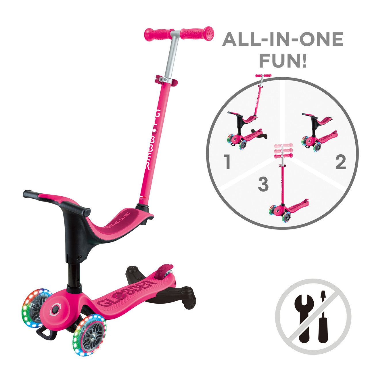 Globber - GO UP SPORTY Lights 360 - Fuchsia/Dark Pink
