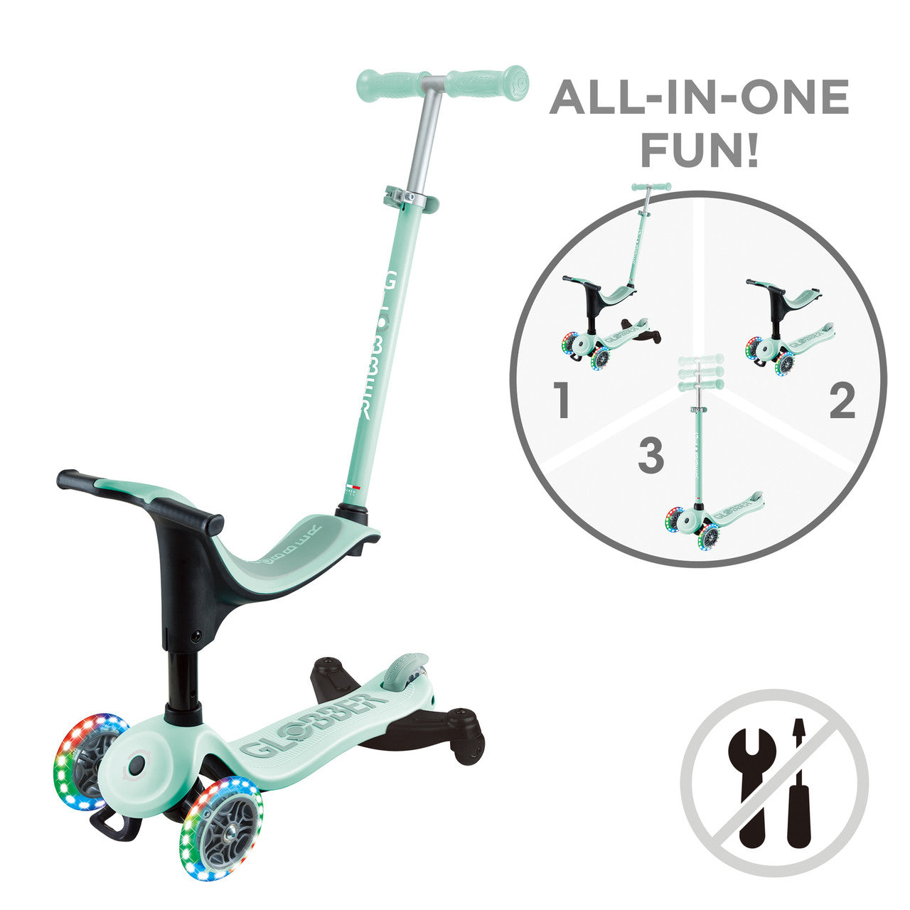 Globber - GO UP SPORTY Lights 360 - Mint/Pistachio