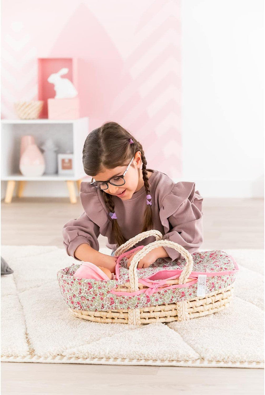 Corolle Mon Grand Poupon - Floral Wicker Baby Basket for 36/42cm Dolls