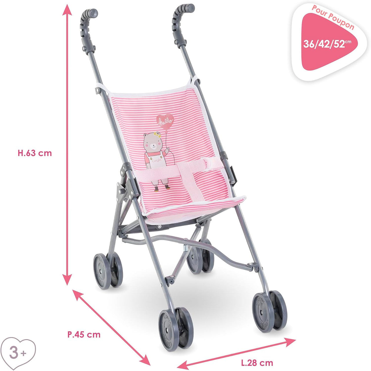 Corolle - Pink Doll's Stroller for Corolle 36cm, 42cm and 52cm Baby Dolls