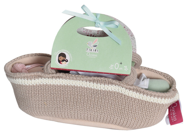 Bonikka - Green Outfit Baby Doll with Knitted Carry Cot