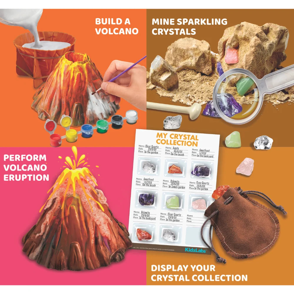 The 9.5 centimetre model volcano mid-eruption with foam flowing down its sides