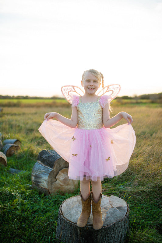Great Pretenders - Gold Sequins Butterfly Dress & Wings (size 5-7)