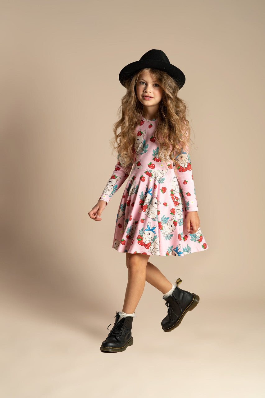 Rock Your Baby - Berry Bunny Long Sleeve Waisted Dress
