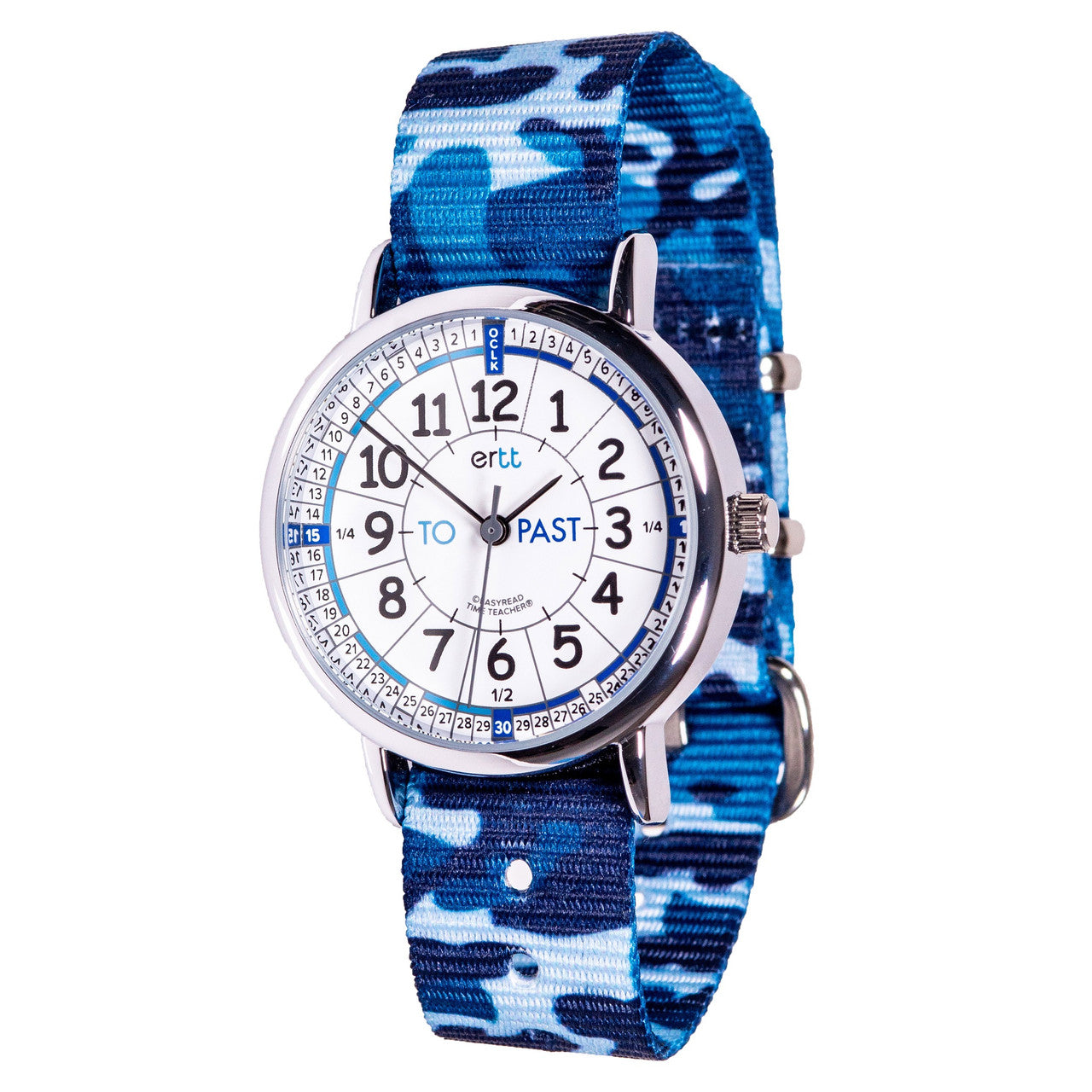 EasyRead Past & To Time Teacher Watch - Blue Camo Strap with White Face