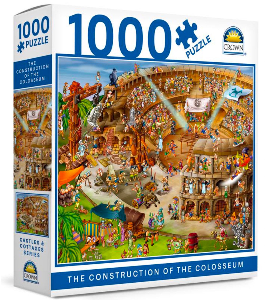 Crown 1000 piece The Construction of the Colosseum puzzle featuring Ancient Roman construction scenes and crowds