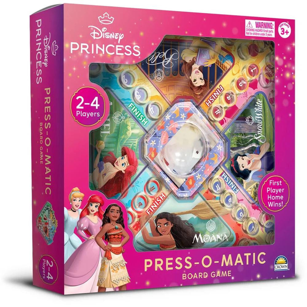 Disney Princess Press-O-Matic board game featuring Cinderella, Ariel, Snow White and Moana