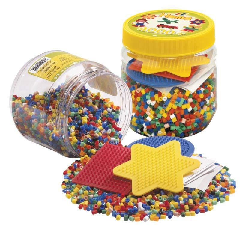 Hama Beads - Tub Set - 4000 Beads, 3 Pegboards (Star, Square, Round)