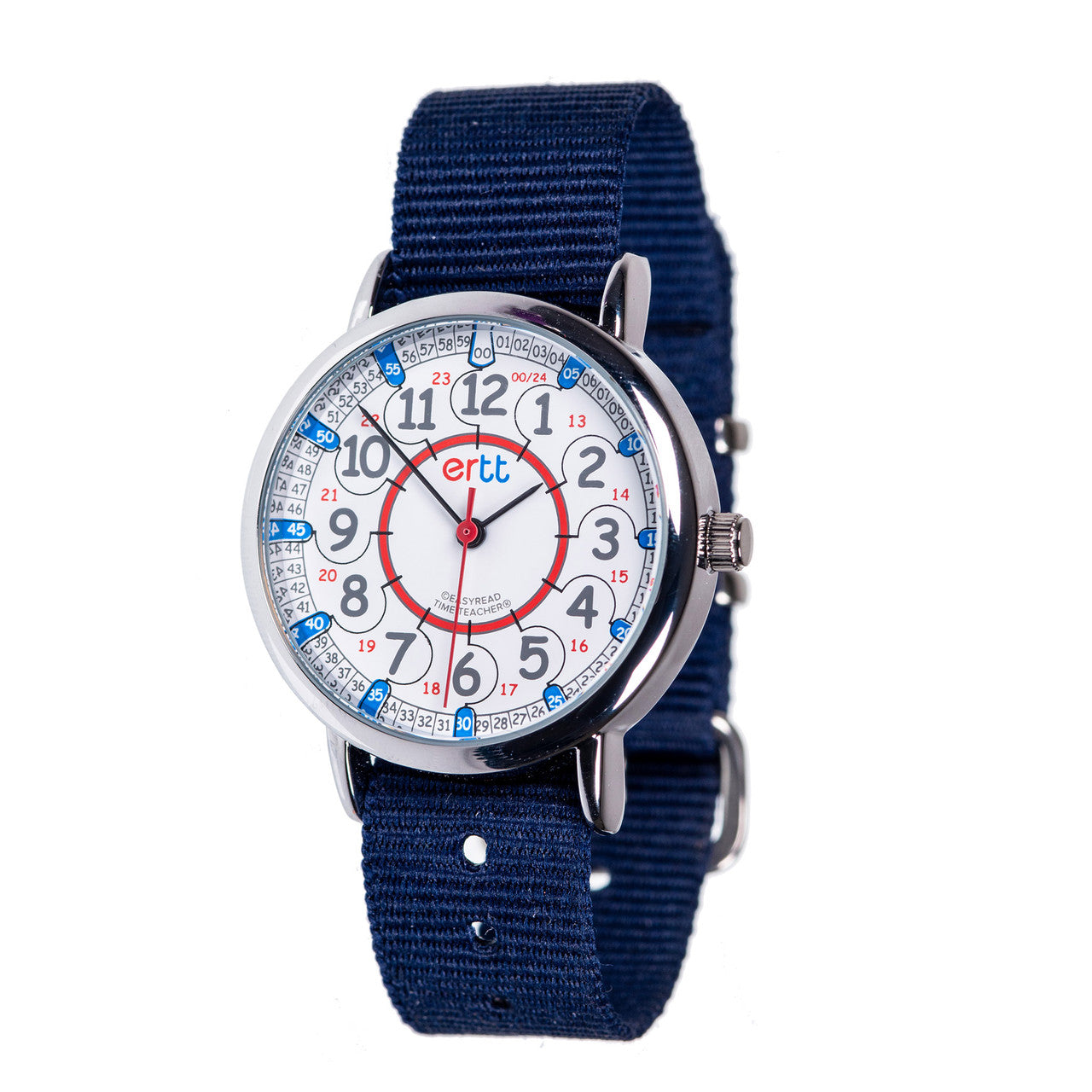 EasyRead Time Teacher 12/24 Hour Watch - Red/Blue Face with Navy Strap