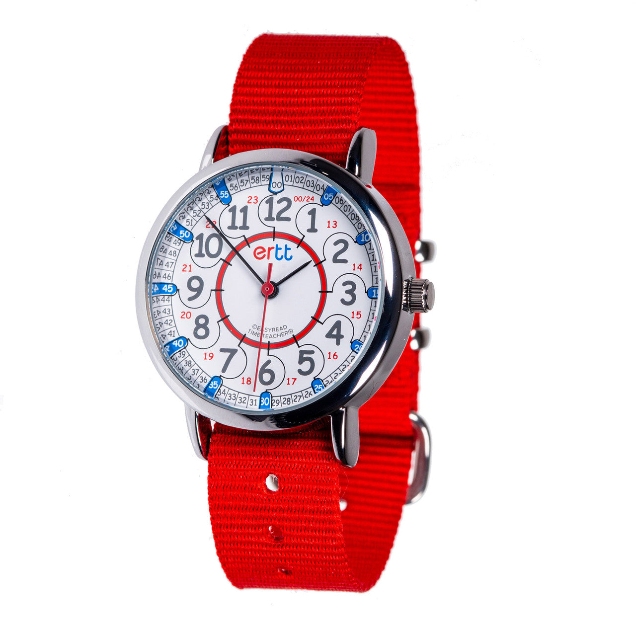 EasyRead Time Teacher 12/24 Hour Watch - Red/Blue Face with Red Strap