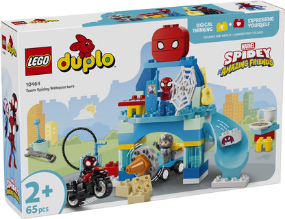 LEGO DUPLO Marvel Team Spidey Webquarters 10464 featuring Spidey, Miles Morales, Rhino, vehicles and superhero headquarters
