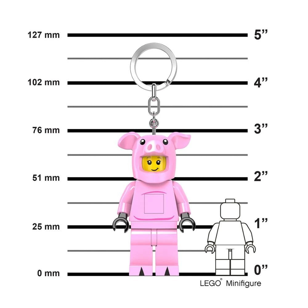 LEGO Piggy Girl keychain light with size chart