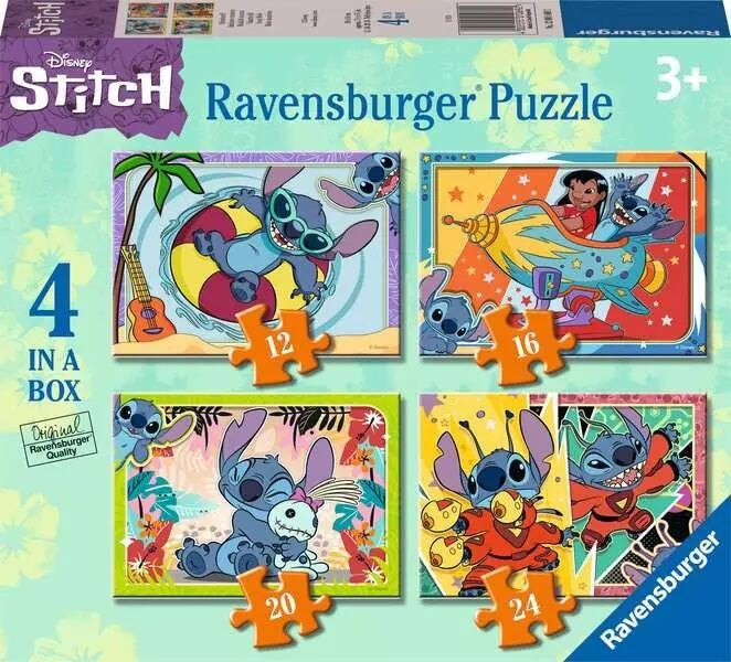 Ravensburger  -  Disney Stitch 4 in a Box - 12, 16, 20, 24pc Puzzles