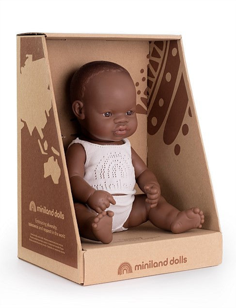 Miniland Doll 32cm - African Girl Baby Doll in Underwear