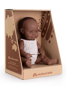 Miniland Doll 32cm - African Girl Baby Doll in Underwear