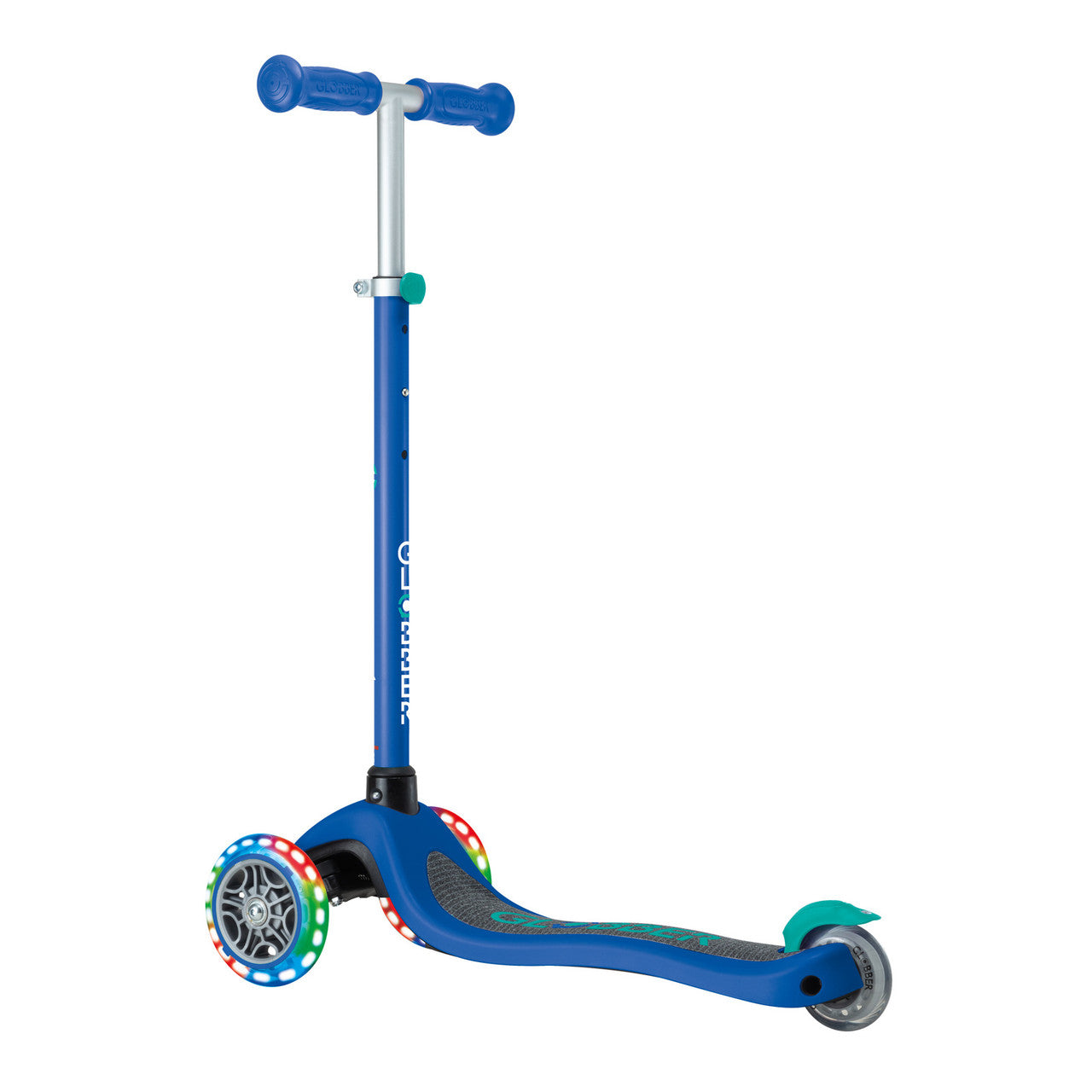 Globber - PRIMO  Scooter with Lights and Griptape - Navy Blue/ Emerald Green