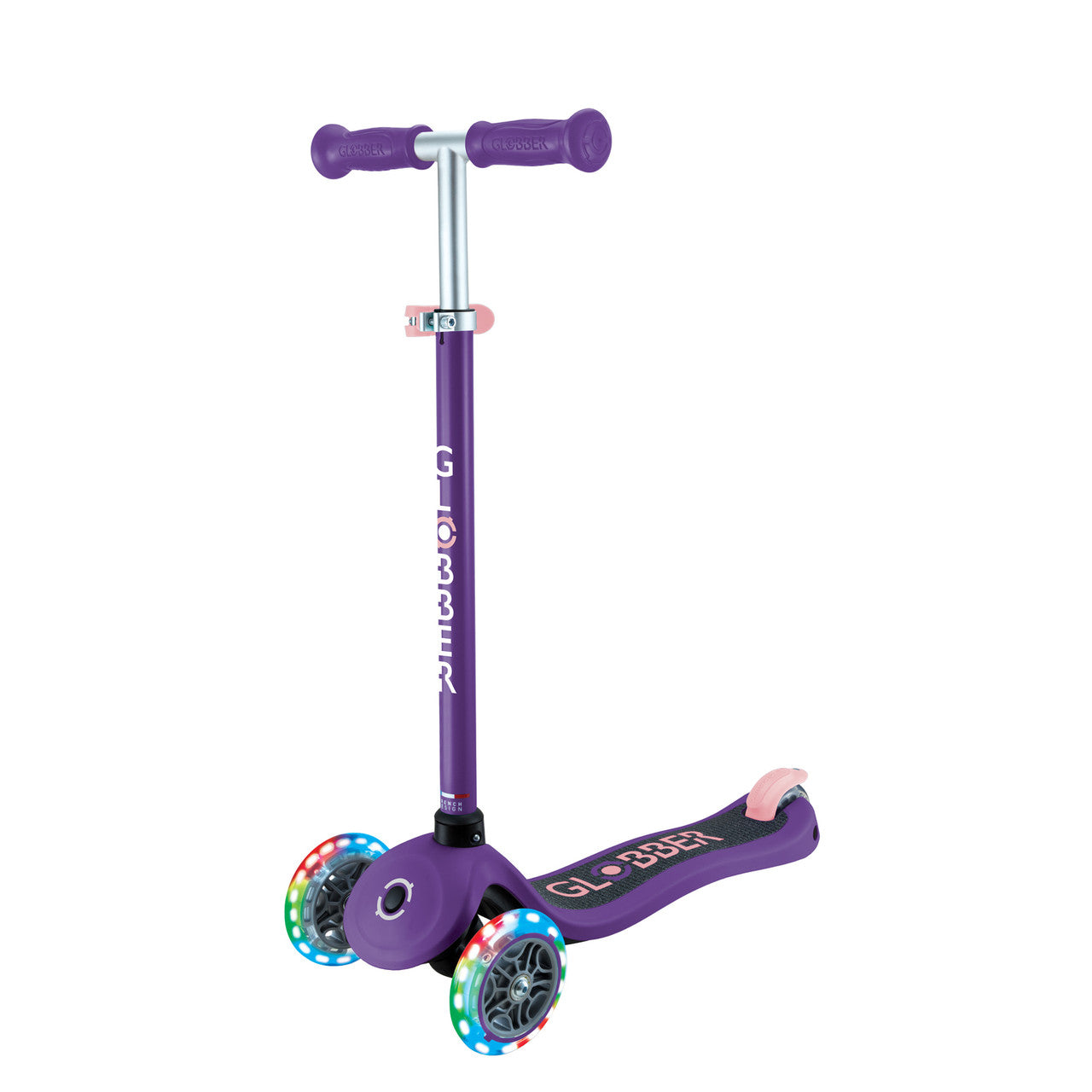 Globber - PRIMO Scooter with Lights and Griptape - Purple/ Pastel Pink