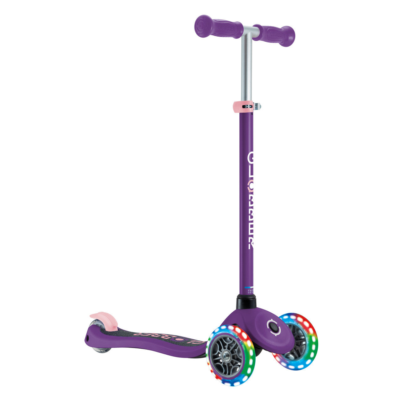Globber - PRIMO Scooter with Lights and Griptape - Purple/ Pastel Pink