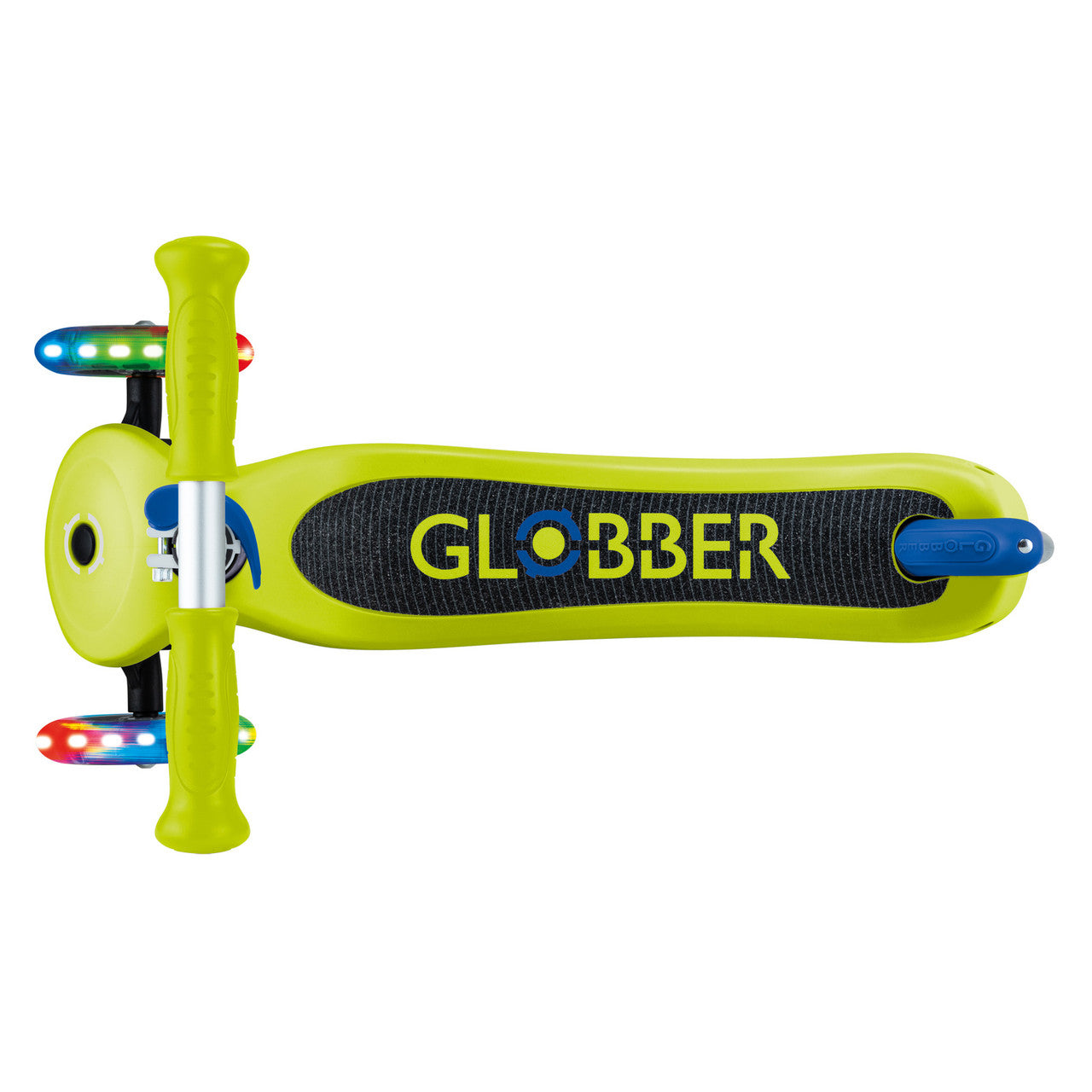 Globber - PRIMO Scooter with Lights and Griptape - Lime Green/ Navy Blue