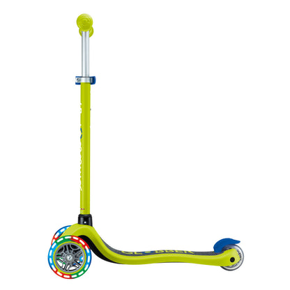 Globber - PRIMO Scooter with Lights and Griptape - Lime Green/ Navy Blue