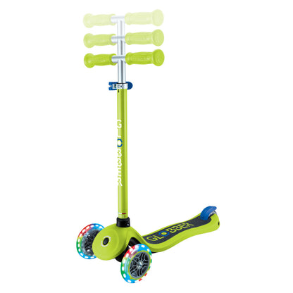 Globber - PRIMO Scooter with Lights and Griptape - Lime Green/ Navy Blue