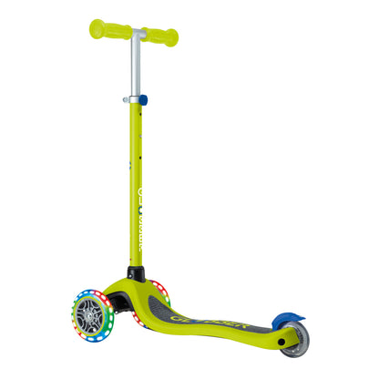 Globber - PRIMO Scooter with Lights and Griptape - Lime Green/ Navy Blue