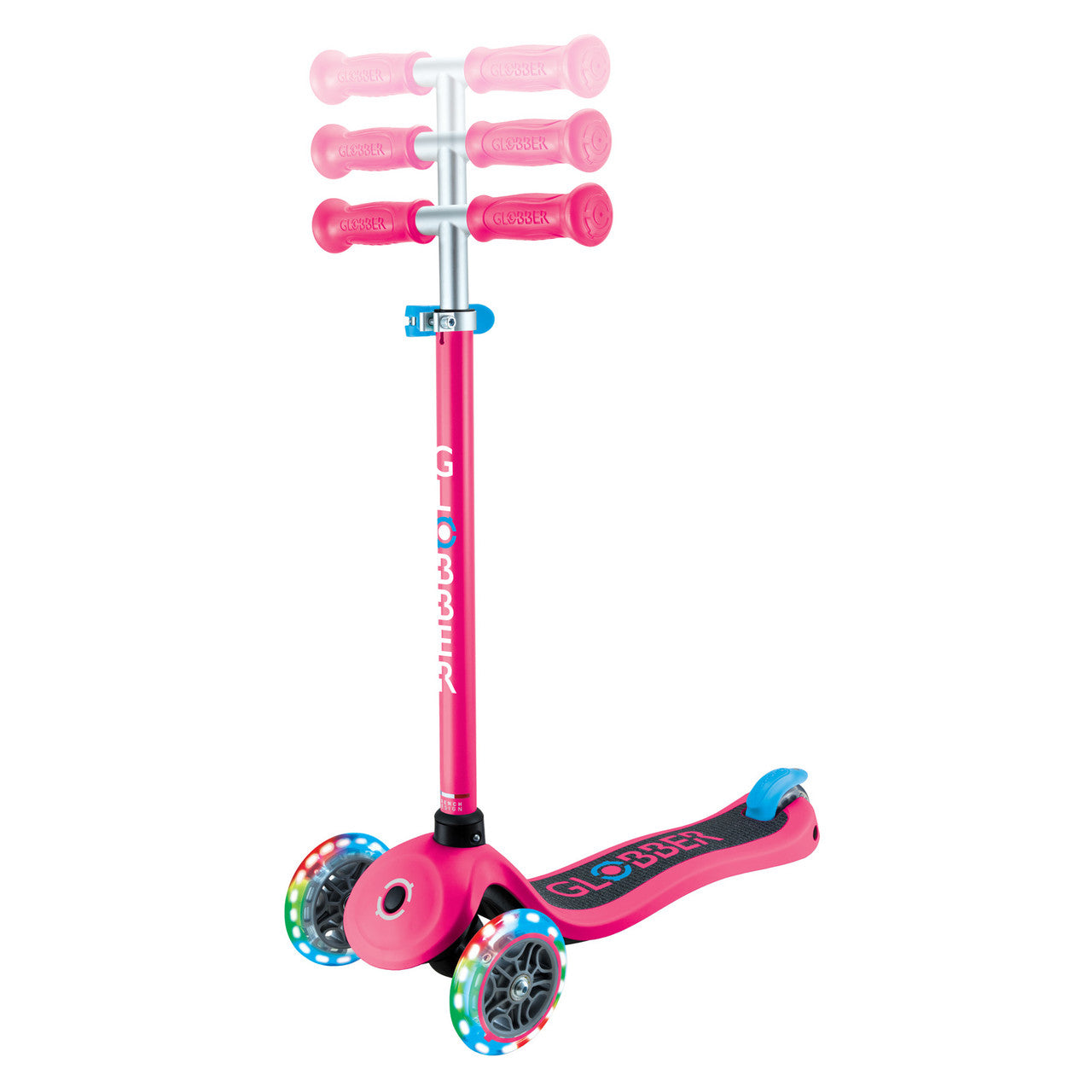 Globber PRIMO V2 Scooter with Lights and Griptape - Fuchsia / Sky Blue