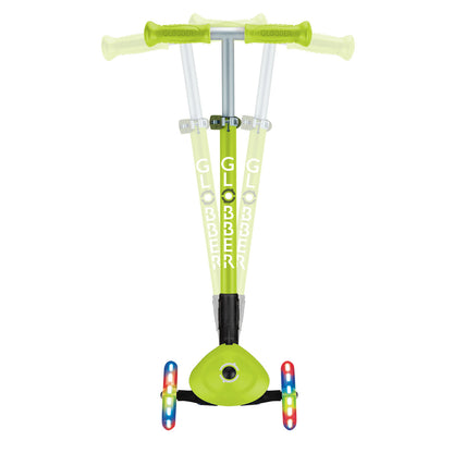 Globber PRIMO FOLDABLE LIGHTS: 3 Wheel Scooter - Lime Green