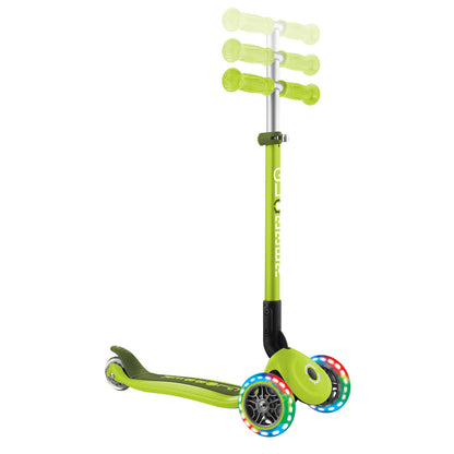 Globber PRIMO FOLDABLE LIGHTS: 3 Wheel Scooter - Lime Green