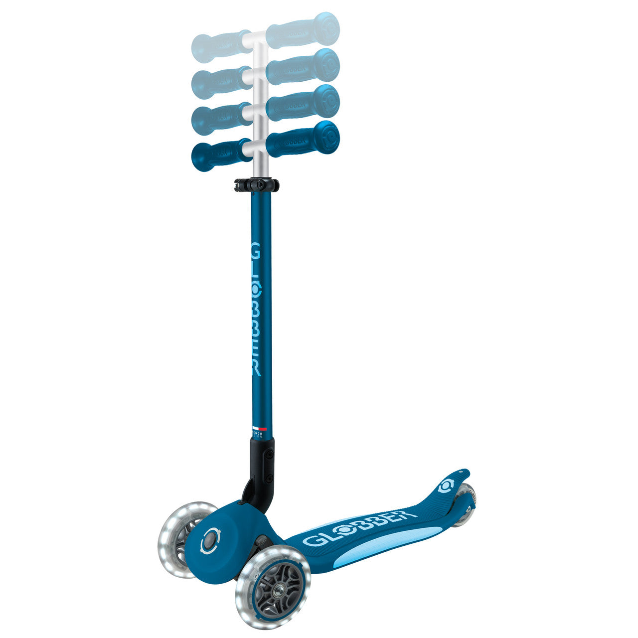 Globber - PRIMO FOLDABLE PLUS  Scooter with Lights  - Petrol Blue/Light Blue