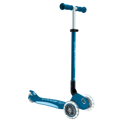Globber PRIMO Foldable Plus Scooter with Lights V2 - Petrol Blue/Light Blue
