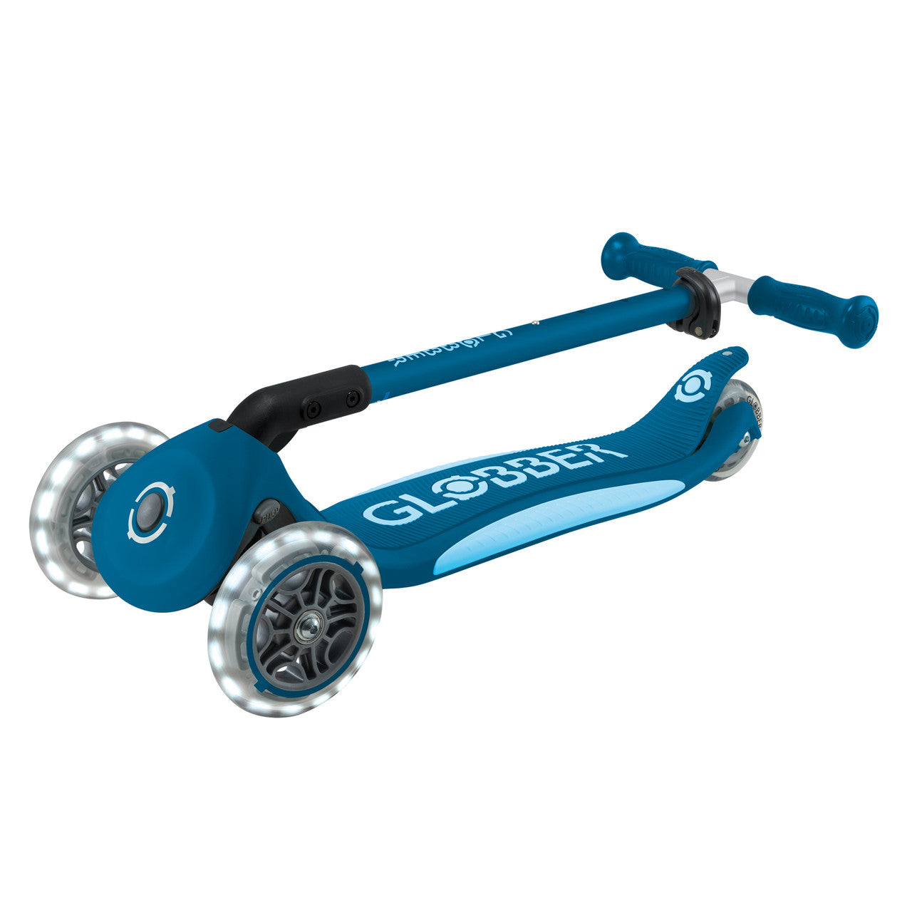 Globber - PRIMO FOLDABLE PLUS  Scooter with Lights  - Petrol Blue/Light Blue