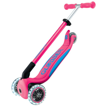 Globber - PRIMO FOLDABLE PLUS  Scooter with Lights - Fushia Pink/ Sky Blue