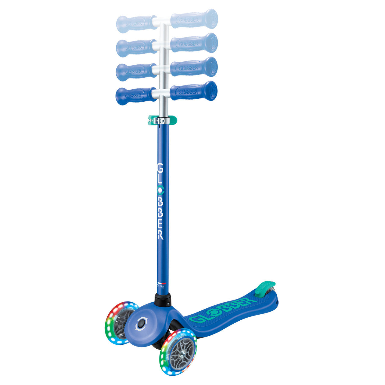 Globber Primo PLUS with LIGHTS 3 Wheel Scooter - Navy Blue/ Emerald Green