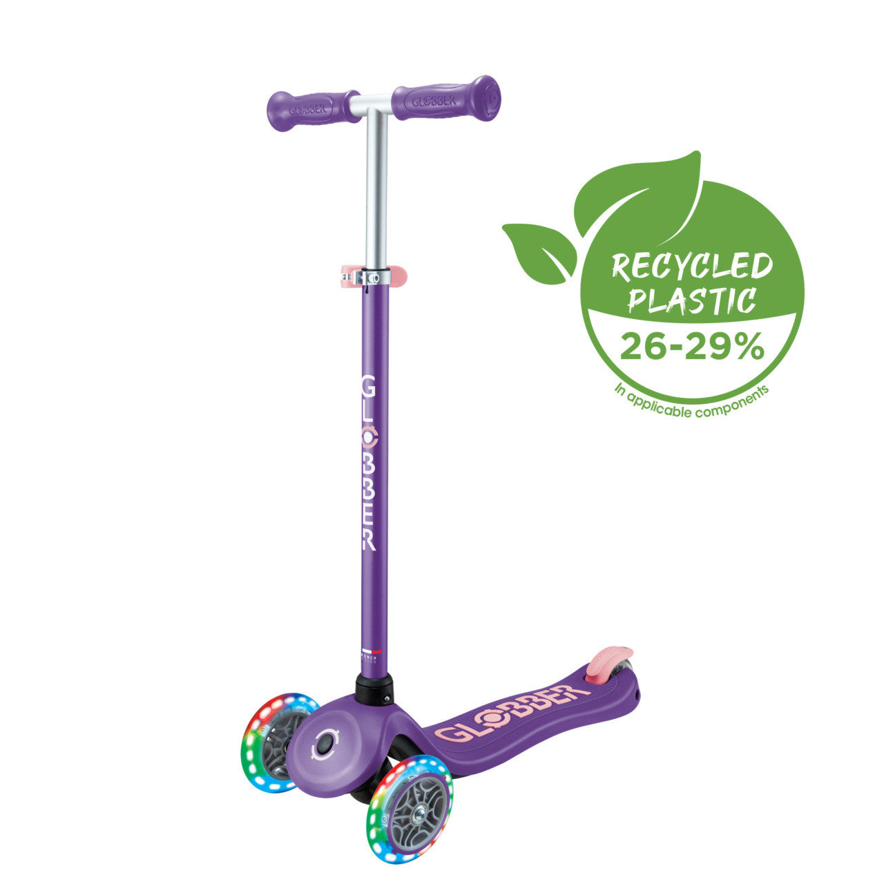 Globber - PRIMO PLUS with LIGHTS Scooter - Purple/ Pastel Pink