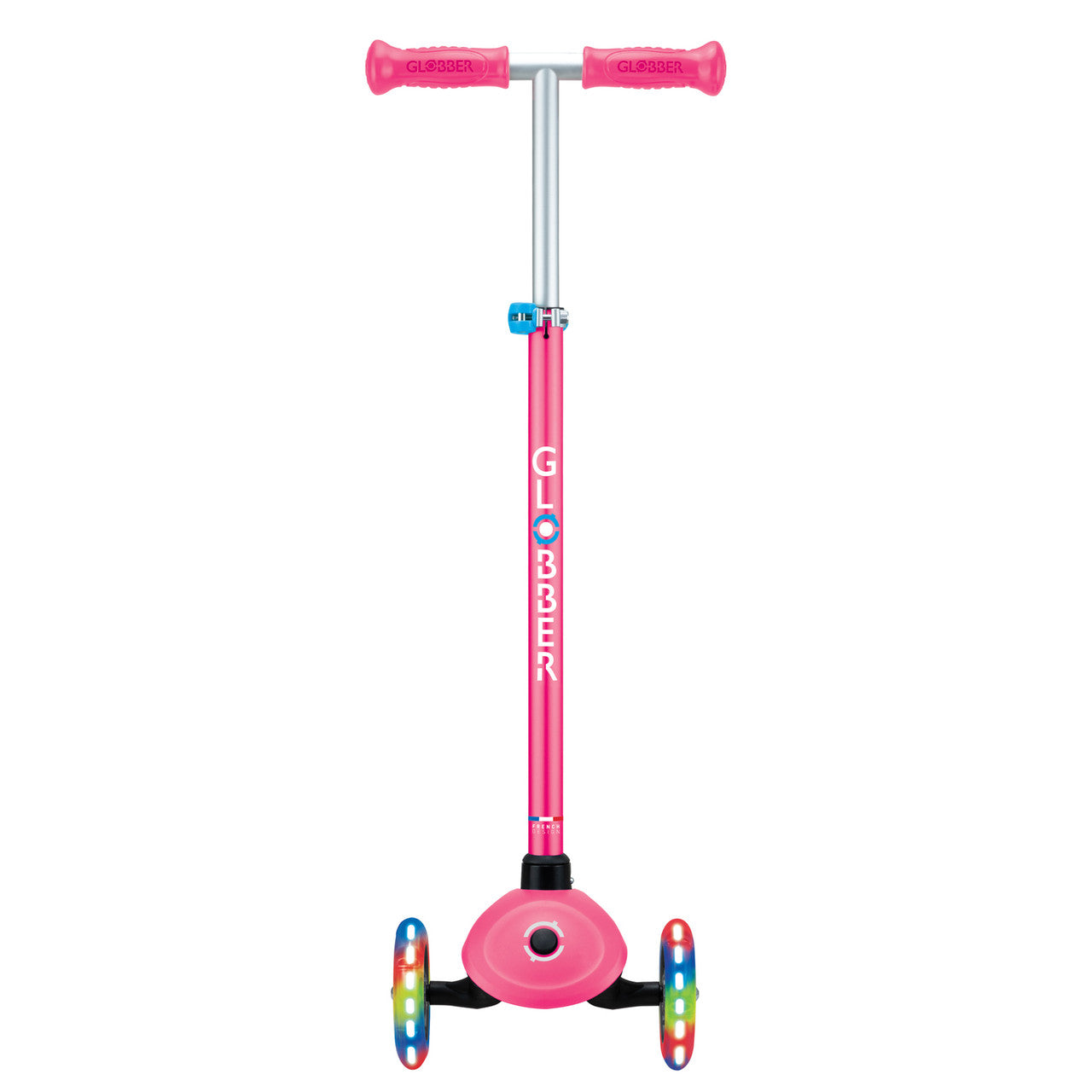 Globber Primo PLUS with LIGHTS 3 Wheel Scooter - Fuchsia Pink / Sky Blue