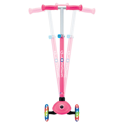 Globber Primo PLUS with LIGHTS 3 Wheel Scooter - Fuchsia Pink / Sky Blue