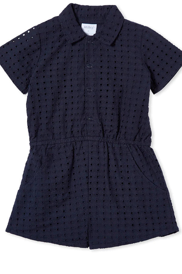 Navy Broderie Playsuit