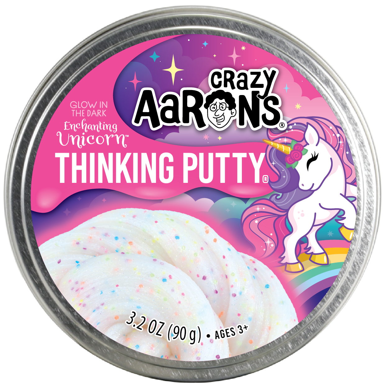 Crazy Aaron's Thinking Putty - Enchanting Unicorn Glowbrights 4" Tin