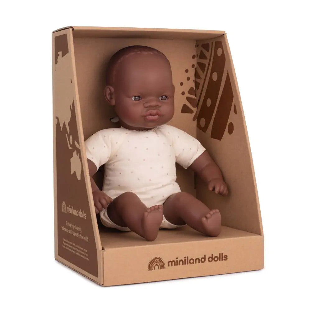 Miniland Doll 32cm - African Soft Body Baby Doll (Boxed)