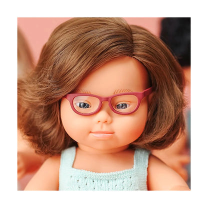 Miniland Doll 38cm - My Friends & Me - Caucasian Girl Baby Doll with Down Syndrome and Glasses