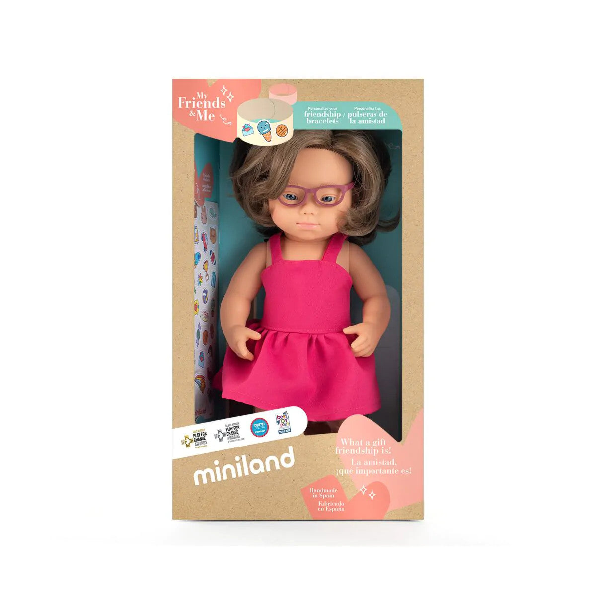 Miniland Doll 38cm - My Friends & Me - Caucasian Girl Baby Doll with Down Syndrome and Glasses