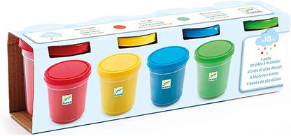 Djeco - 4 Tubs of Play Dough - Primary Colours