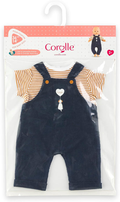 Corolle - Striped T-Shirt and Navy Overalls for Corolle 36cm Mon Grand Baby Dolls