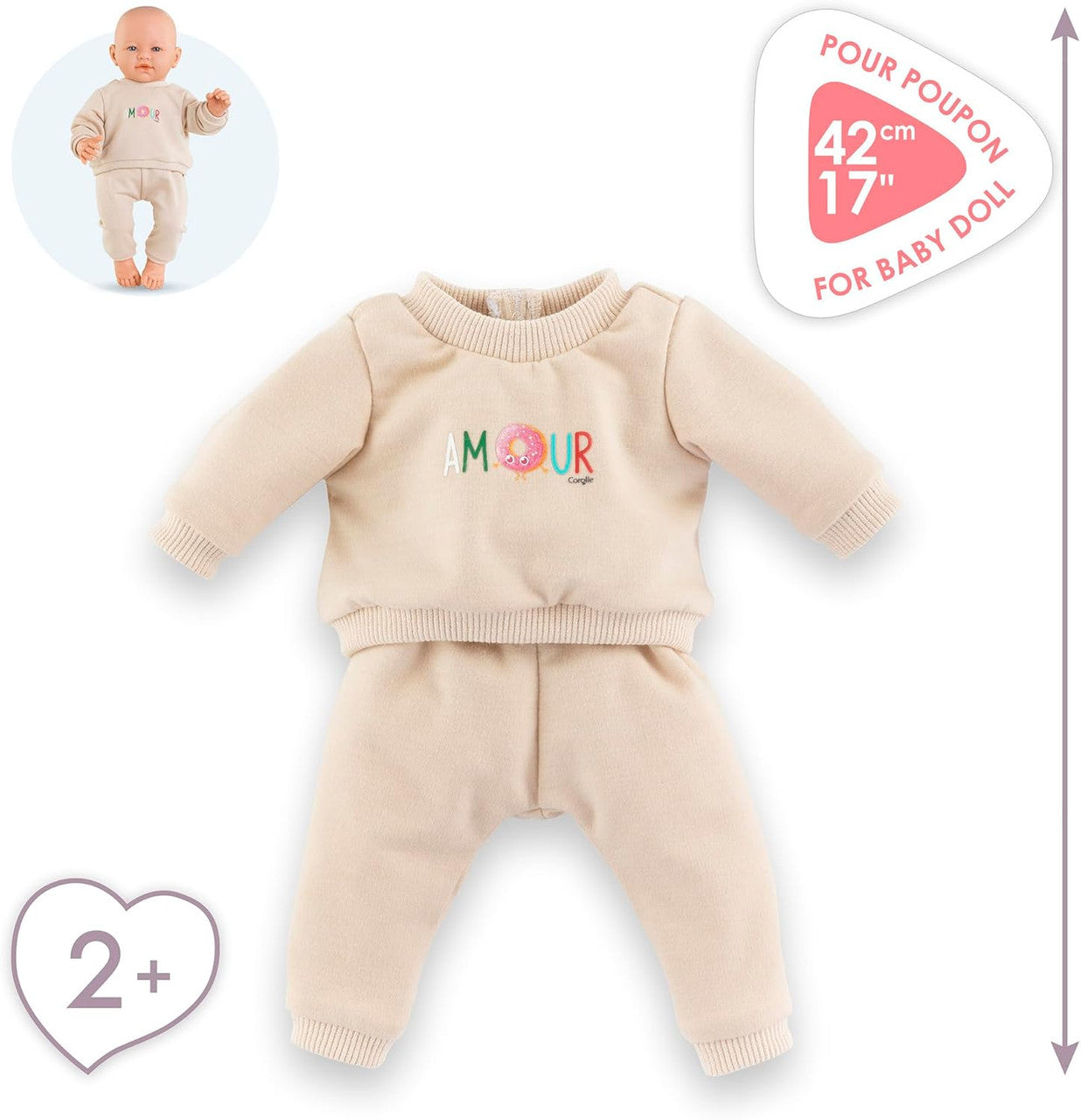 Corolle - Amour Beige Jogging Set for Corolle 42cm Mon Grand Baby Dolls