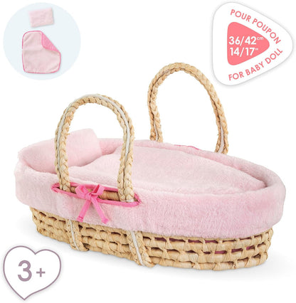 Corolle - Pink Plush Moses Basket for Corolle 36cm and 42cm Baby Dolls