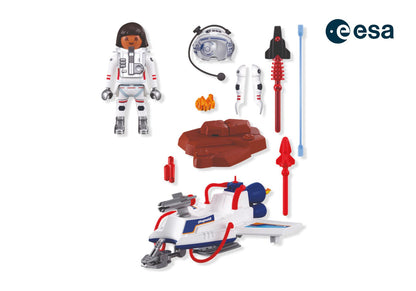 PLAYMOBIL 72013 ESA Space Glider featuring astronaut pilot, Mars exploration vehicle, grabber arm and crystal discovery accessories