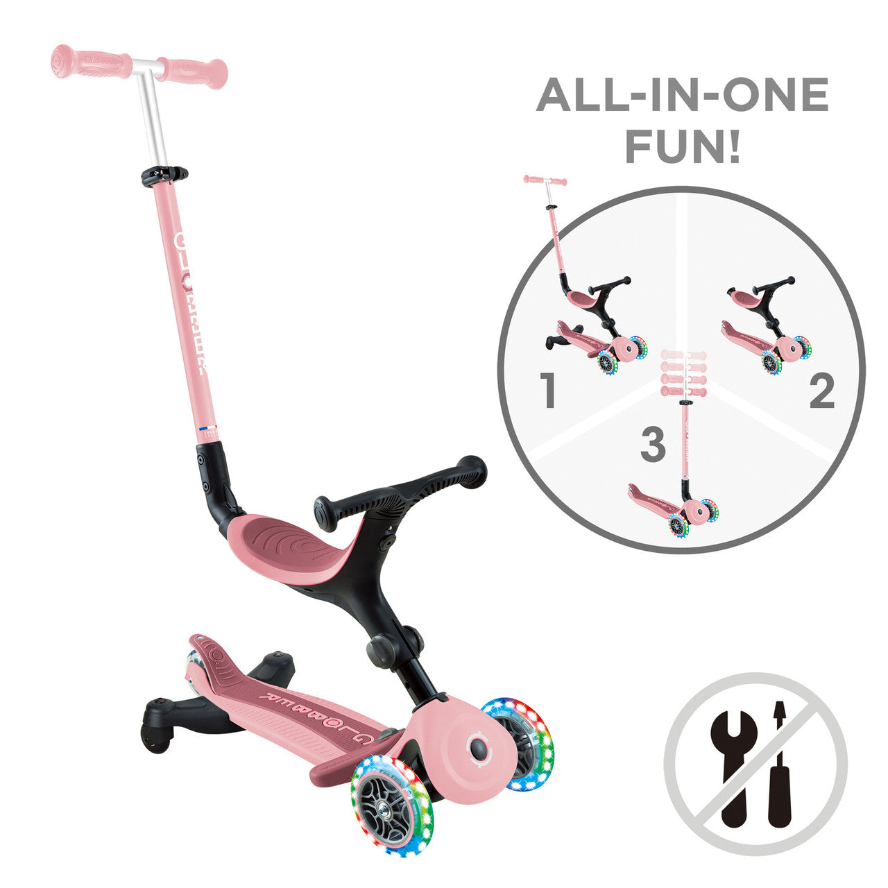 Globber - GO UP ACTIVE Lights 360 Ride-On Scooter - Pastel Pink