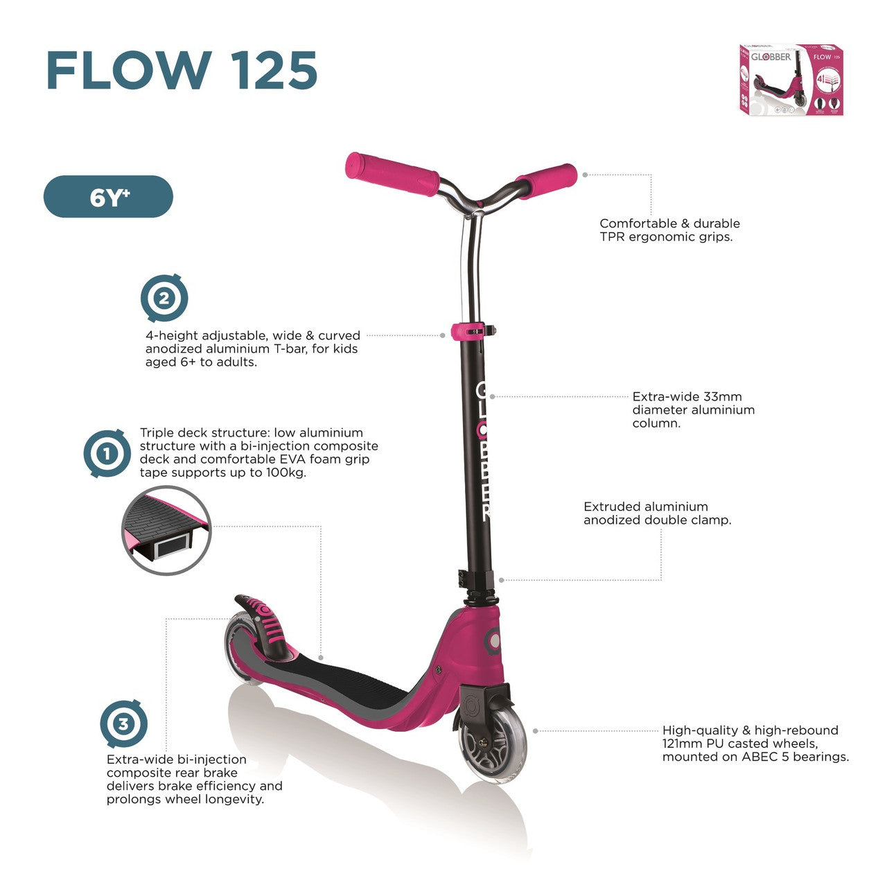 Globber 2 Wheel FLOW 125 Scooter - Ruby